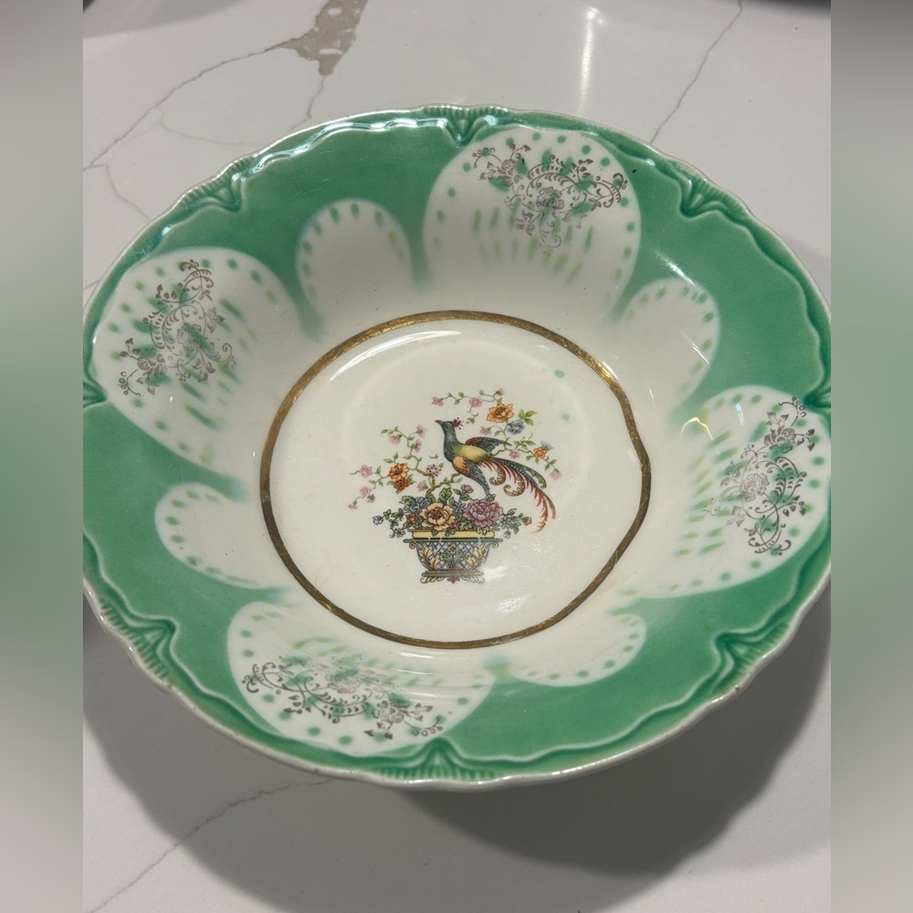 Antique Bowl Peacock 9.5”